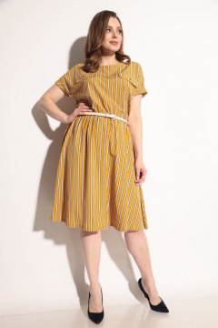 Летнее платье с расклешенной юбкой и карманами из легкой ткани Michel chic 2007 горчичный - фото 1
