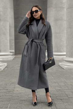 Элегантное женское пальто двубортное из пальтовой ткани DAVA 7002 серый - фото 2