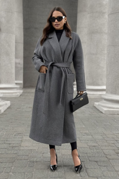 Элегантное женское пальто двубортное из пальтовой ткани DAVA 7002 серый - фото 1