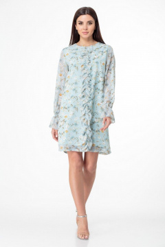 Коктейльное платье с рюшами из шифона и хлопковой подкладкой Anelli 1013 бирюза - фото 2