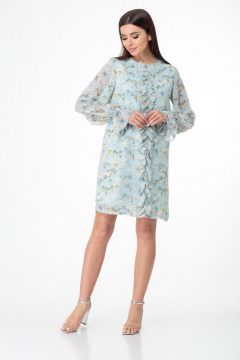 Коктейльное платье с рюшами из шифона и хлопковой подкладкой Anelli 1013 бирюза - фото 3