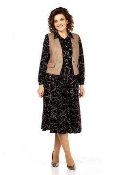 Жилет, платье Милора-стиль 1380/1 черный+капучино - фото 1
