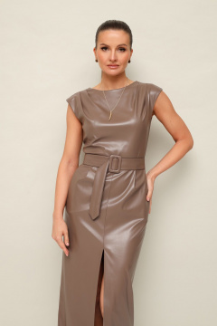 Миди-платье из экокожи с защипами и разрезом PUR PUR 11-351 - фото 3