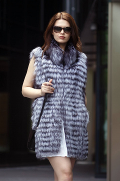 Жилет из меха замшей и кожи с прорезными карманами Мехофф Жилет171.62-06 серебристо-черный - фото 3