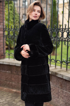 Пальто из овчины астраган с норковой опушкой и воротником Мехофф Линия19.12-12 черный - фото 4