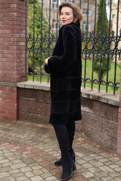 Пальто из овчины астраган с норковой опушкой и воротником Мехофф Линия19.12-12 черный - фото 3