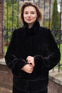 Пальто из овчины астраган с норковой опушкой и воротником Мехофф Линия19.12-12 черный - фото 2