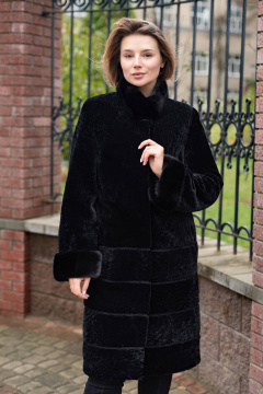 Пальто из овчины астраган с норковой опушкой и воротником Мехофф Линия19.12-12 черный - фото 1