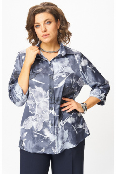 Блуза, брюки БелЭльСтиль 877-3_26_22+601-2_88_22 синий принт+синий - фото 3