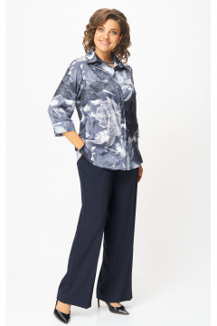 Блуза, брюки БелЭльСтиль 877-3_26_22+601-2_88_22 синий принт+синий - фото 2