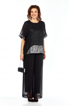 Блуза, брюки БагираАнТа 1080 черный-серебро - фото 1