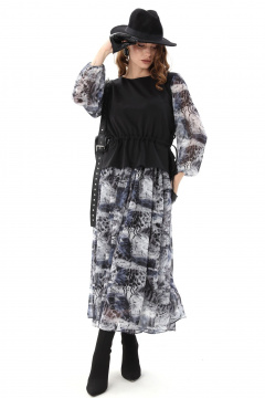 Платье NikVa 740-19 чёрный_ серая_абстракция - фото 4
