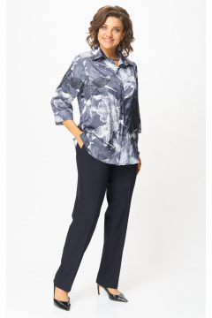 Блуза, брюки БелЭльСтиль 877-3_26_22+596-2_79_22 синий принт+синий - фото 3