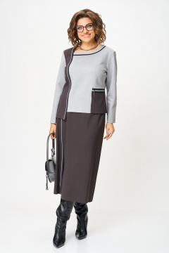Туника, юбка Aira Style 24132 серо-коричневый - фото 4