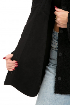 Черное демисезонное пальто с съемным поясом и накладными карманами Golden Valley 7152 черный - фото 5