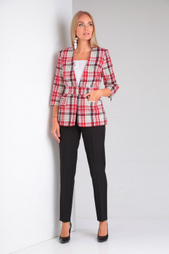 Брюки, жакет, топ Gamma Gracia 312 черный малиново-серая клетка - фото 3