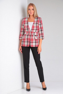 Брюки, жакет, топ Gamma Gracia 312 черный малиново-серая клетка - фото 1