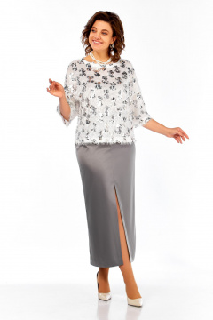 Блуза, юбка Ольга Стиль Л-433 молочно-серый - фото 2
