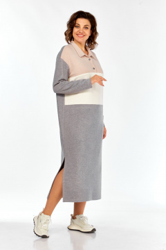 Платье БагираАнТа 1075 серый-пудра-молоко - фото 4