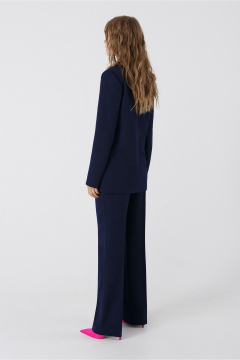 Демисезонные классические прямые брюки из текстиля с высокой посадкой PiRS 4644 синий - фото 5