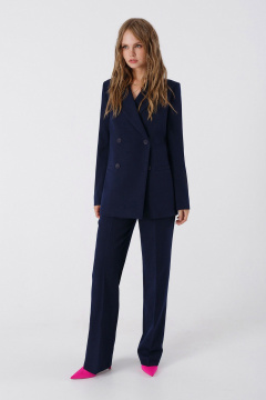 Демисезонные классические прямые брюки из текстиля с высокой посадкой PiRS 4644 синий - фото 4