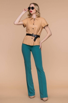 Клеш брюки с высокой талией и металлическими деталями для повседневного стиля Domna 12094 зеленый - фото 5