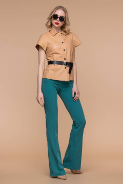 Клеш брюки с высокой талией и металлическими деталями для повседневного стиля Domna 12094 зеленый - фото 1