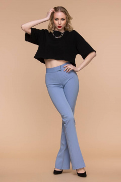 Голубые брюки-клеш с высокой талией и металлическими акцентами Domna 12094 серо-голубой - фото 4