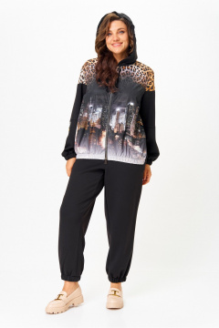 Костюм спортивный брюки куртка больших размеров Solomeya Lux 946/449 черный+леопардовый_принт - фото 4