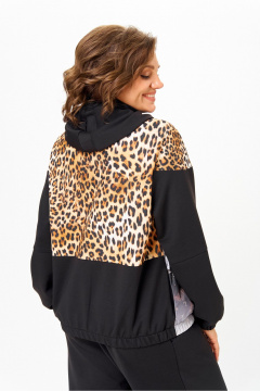 Костюм спортивный брюки куртка больших размеров Solomeya Lux 946/449 черный+леопардовый_принт - фото 2