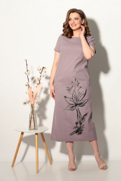 Платье летнее из стрейчевого льна с принтом и карманами Fortuna ШЖ 699 серо-розовый - фото 1