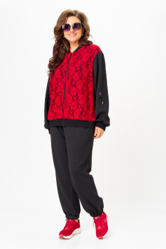 Костюм спортивный брюки бомбер больших размеров Solomeya Lux 946/449В черный_с_красным - фото 5
