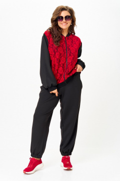 Костюм спортивный брюки бомбер больших размеров Solomeya Lux 946/449В черный_с_красным - фото 3