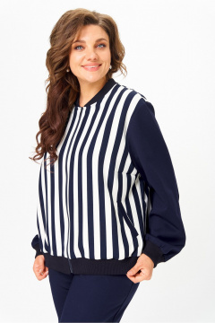 Костюм спортивный брюки бомбер больших размеров Solomeya Lux 946/449D синий_с_белым_полоска - фото 2
