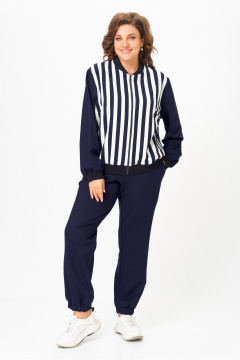 Костюм спортивный брюки бомбер больших размеров Solomeya Lux 946/449D синий_с_белым_полоска - фото 1