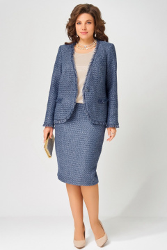Блуза, жакет, юбка Fita 4055 бежево-синий - фото 3