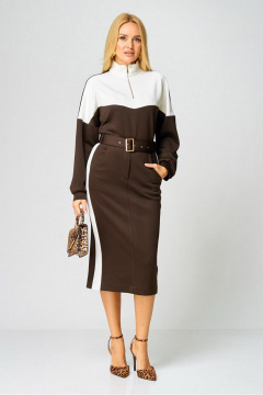 Джемпер, ремень, юбка Gamma Gracia 888 коричневый_белый - фото 3