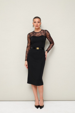 Черное платье-футляр с воротником и съемным воротничком PUR PUR 11-335 - фото 2