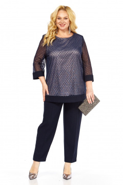 Блуза, брюки Элль-стиль 2435/1 темно-синий - фото 3