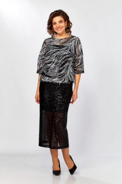 Блуза, топ, юбка Ольга Стиль Л-434 черный_серый - фото 2