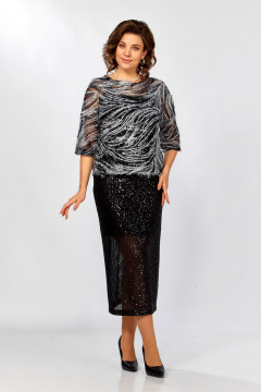 Блуза, топ, юбка Ольга Стиль Л-434 черный_серый - фото 1
