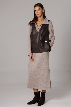 Жилет, платье Ларс Стиль 1175 бежевый,шоколадный - фото 3