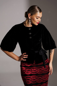 Жакет, юбка Мода Юрс 25-2623 черный_красный - фото 5