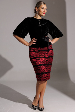 Жакет, юбка Мода Юрс 25-2623 черный_красный - фото 3