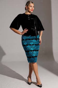 Жакет, юбка Мода Юрс 25-2623 черный_бирюза - фото 1