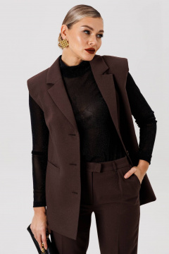 Демисезонный коричневый брючный костюм с жилетом и классическими брюками Fantazia Mod 4978 - фото 4