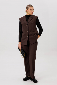 Демисезонный коричневый брючный костюм с жилетом и классическими брюками Fantazia Mod 4978 - фото 2
