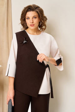 Блуза, брюки, жилет VOLNA 1455 шоколадно-коричневый - фото 2