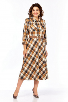 Платье Милора-стиль 1385 карамельно-коричневая_клетка - фото 1