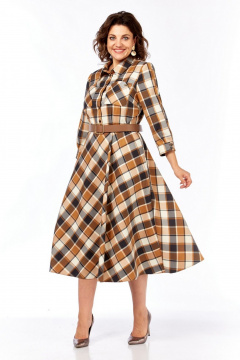 Платье Милора-стиль 1385 карамельно-коричневая_клетка - фото 3